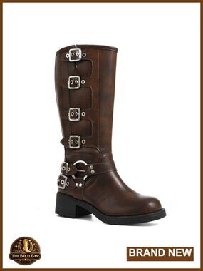 Buckle Knee High Boots Moto Biker Tall Combat Riding Boot